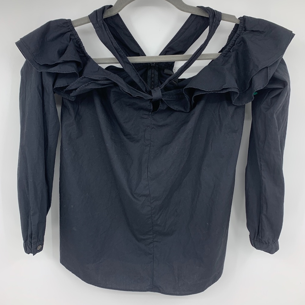 J Crew womens blouse 2 off‎ shoulder tie neck